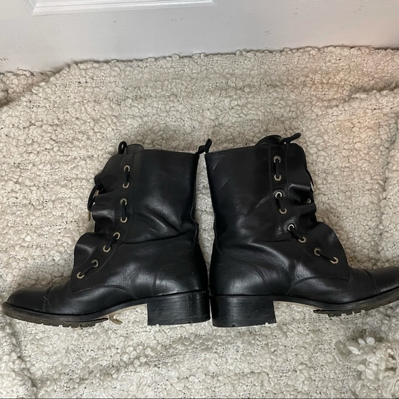 VALENTINO Garavani Black Leather Ruffle Lace Up Combat Boots with Gold 7.5 - Picture 4 of 11